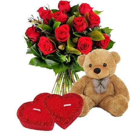 Red Roses Teddy Bear Love Candles