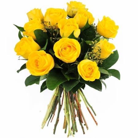 Dial a Bouquet | 12 Yellow Roses | Hand Tied Bunch | Satin ...
