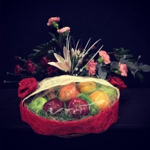 fruit basket with flowers