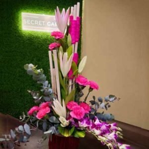 charming pink flower arrangement chennai